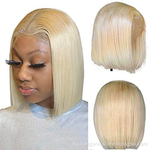 Cheap Raw Cuticle Aligned Hair Frontal Color Bob Wig13X4 13X5 13X6 Lace Front Wig Brazilian Blonde Short Human Hair 613 Bob Wig